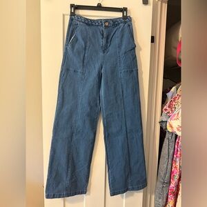 Entro Braided Waist Wide Leg Crop Jeans